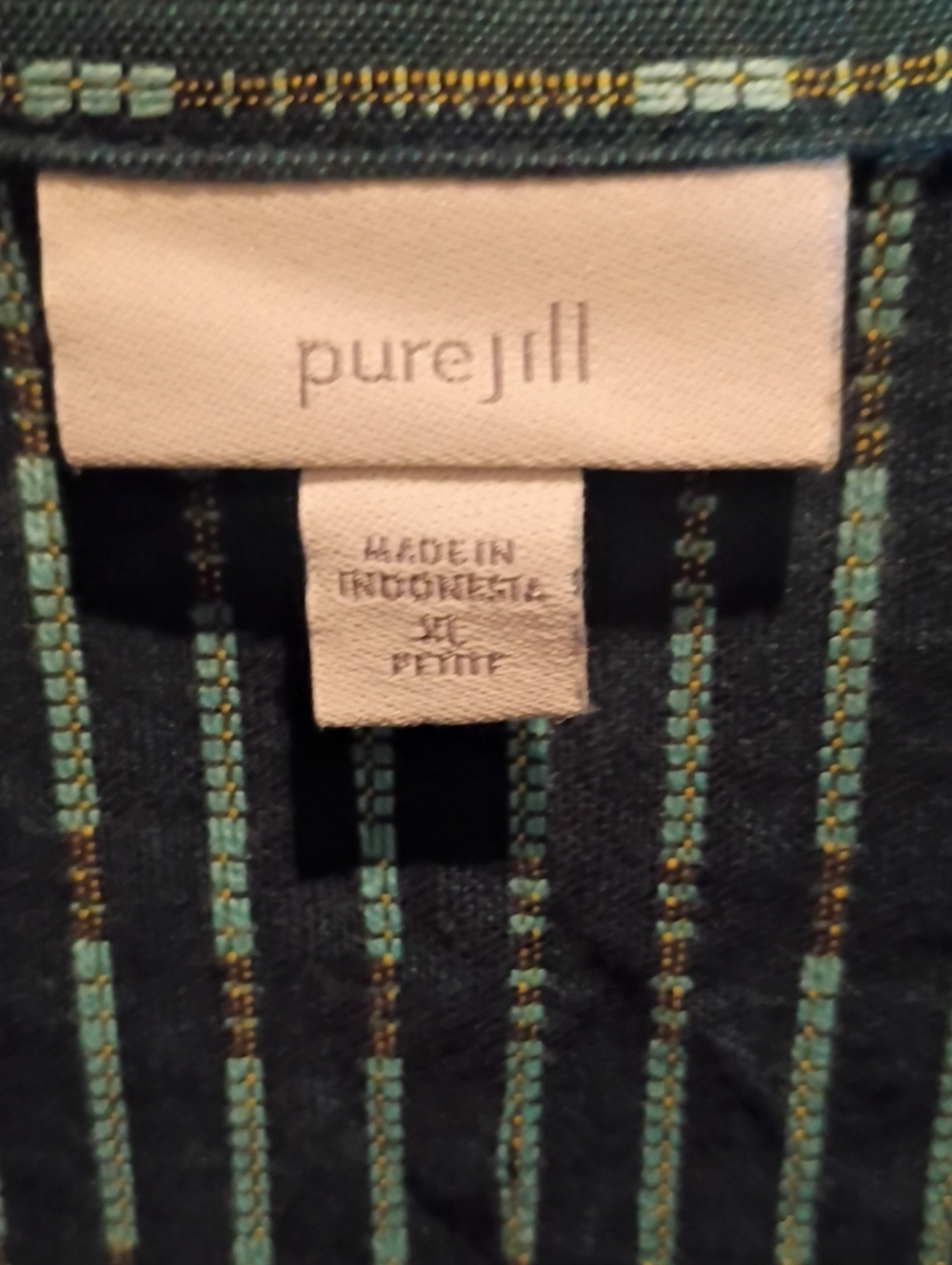 Pure Jill Striped Shirt Dress in Teal, Tan, Blue and Black